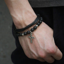 Charger l'image dans la galerie, Bracelet croix pierres de lave - le comptoir des croix