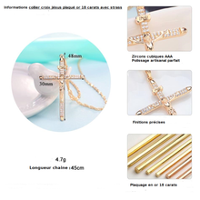 Charger l'image dans la galerie, Collier croix Jésus plaquée or 18 carats avec strass - le comptoir des croix