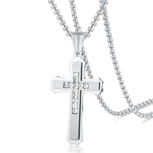 MERTTURM Collier Croix Homme Acier Inoxydable - Pendentif Viking Nordique 5cm Avec Chaîne 60cm, 3 Couleurs