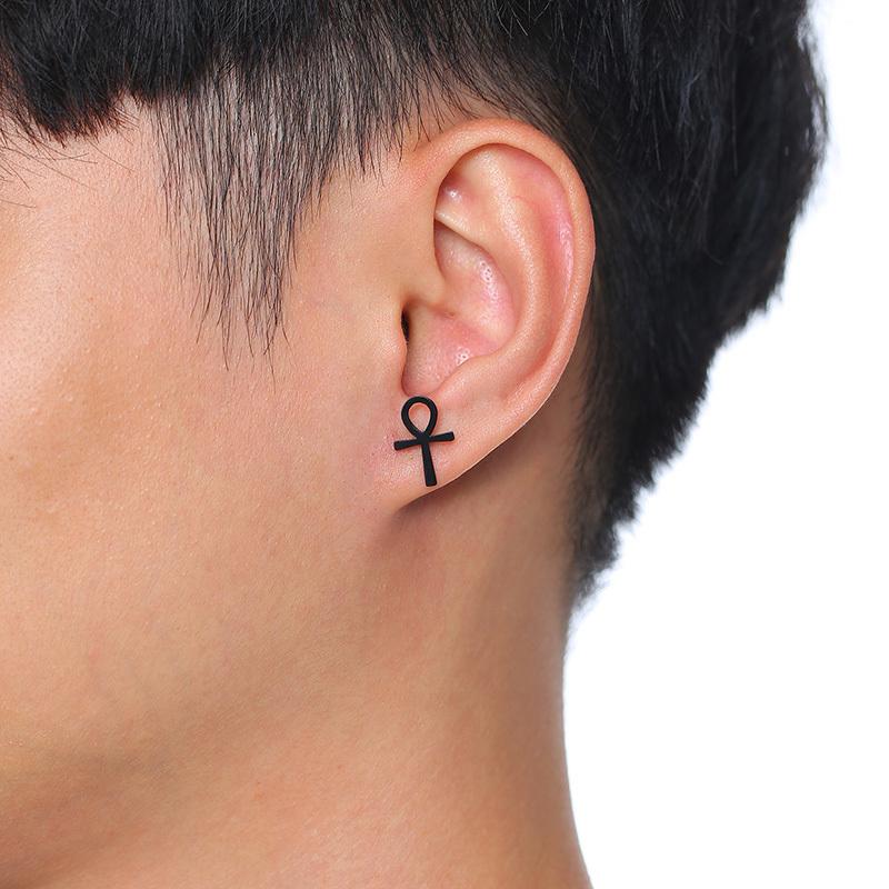 Boucles d'Oreilles Homme - Créoles Anneau Croix en Acier Boucles d'Oreilles Homme - Créoles Anneau Croix en Acier