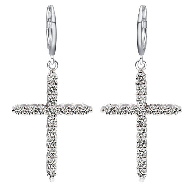 Boucles D'Oreilles Pendantes Croix En Acier Inoxydable Argenté - Budget Beauté, Neuf Avec étiquettes