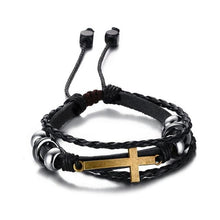 Charger l&#39;image dans la galerie, Bracelet croix chrétienne cuir - le comptoir des croix

