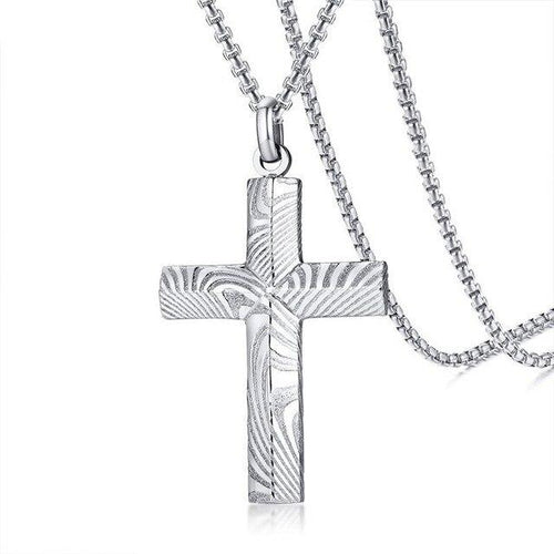 collier croix acier de Damas - le comptoir des croix