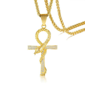 Collier croix de vie diamant serpent - le comptoir des croix