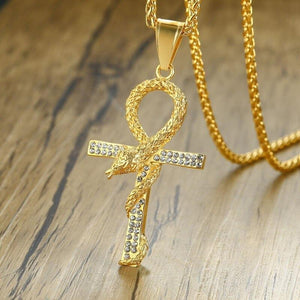 Collier croix de vie diamant serpent - le comptoir des croix
