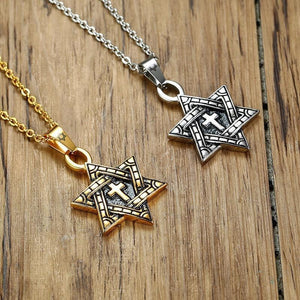 Collier étoile de David avec croix - le comptoir des croix