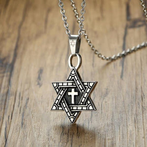 Collier étoile de David avec croix - le comptoir des croix