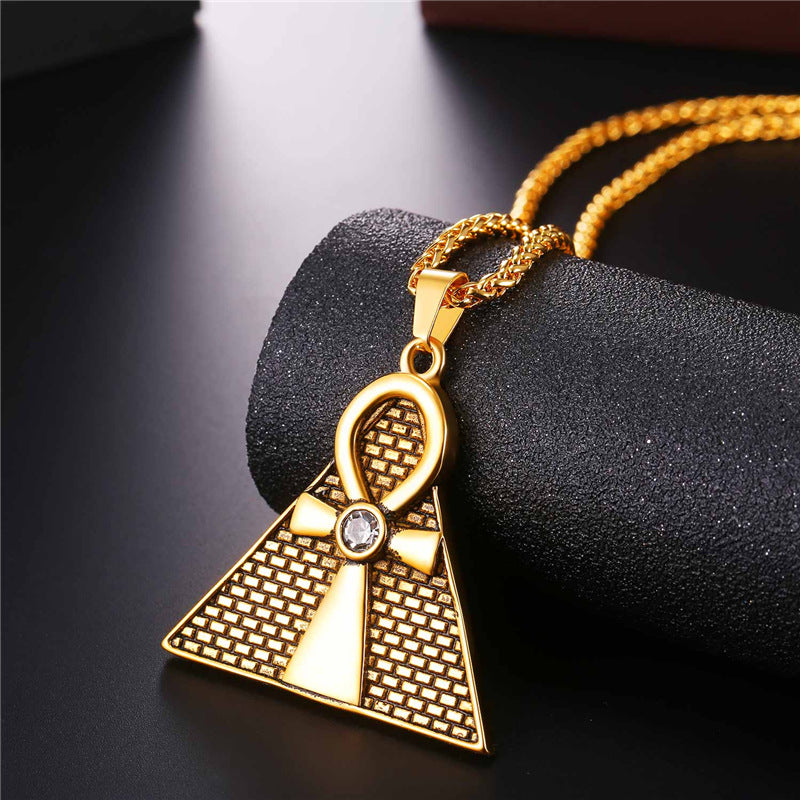 Collier Homme Croix Égyptienne Œil D'Horus - Pendentif Ankh & Eye Of Horus Acier Inoxydable Plaqué Or Ou Noir